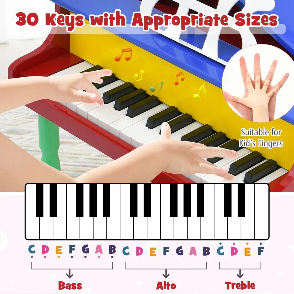 30-Key Wood Toy Kids Grand Piano with Bench and Music Rack-Multicolor - Multicolor - Pianos & Keyboards