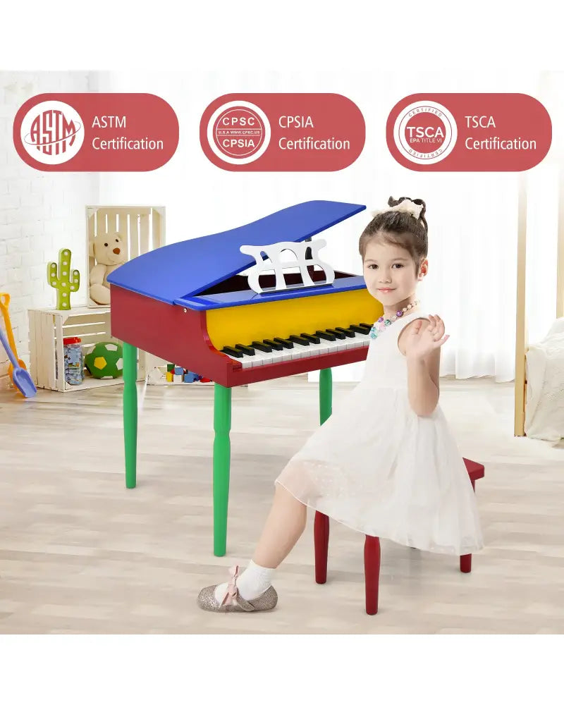 30-Key Wood Toy Kids Grand Piano with Bench and Music Rack-Multicolor - Multicolor - Pianos & Keyboards
