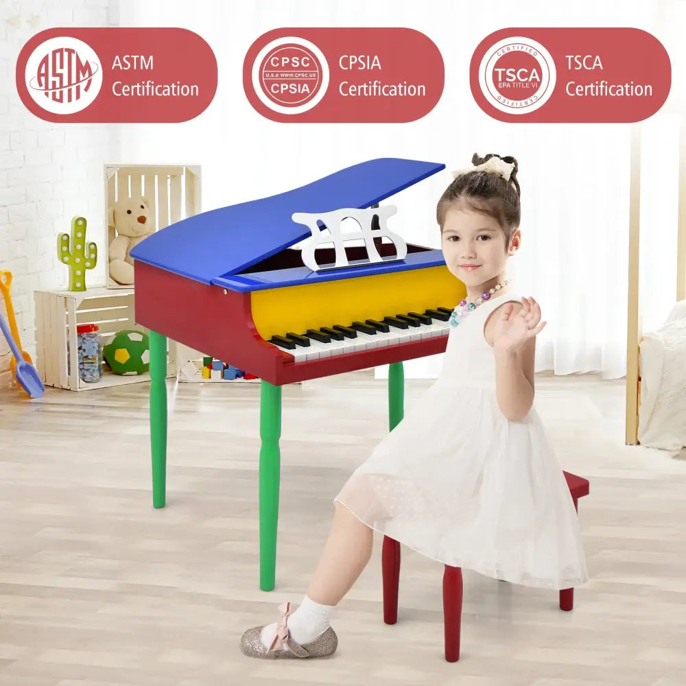30-Key Wood Toy Kids Grand Piano with Bench and Music Rack-Multicolor - Multicolor - Pianos & Keyboards
