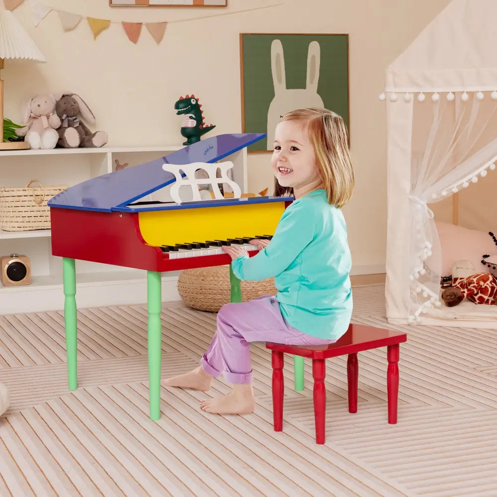 30-Key Wood Toy Kids Grand Piano with Bench and Music Rack-Multicolor - Multicolor - Pianos & Keyboards