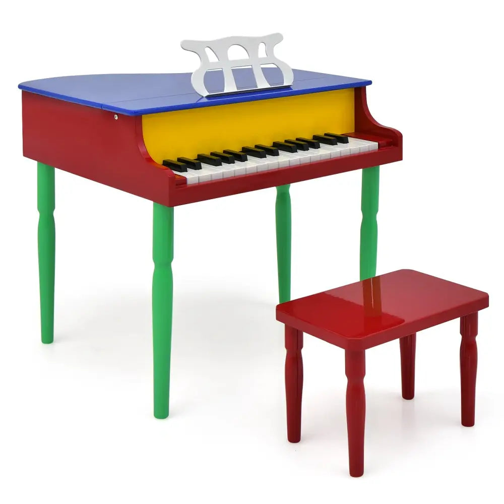 30-Key Wood Toy Kids Grand Piano with Bench and Music Rack-Multicolor - Multicolor - Pianos & Keyboards