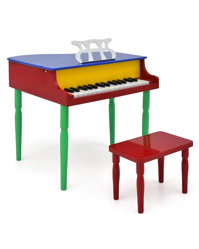30-Key Wood Toy Kids Grand Piano with Bench and Music Rack-Multicolor - Multicolor - Pianos & Keyboards
