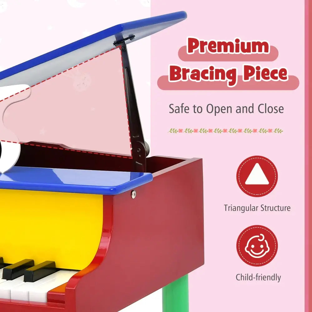 30-Key Wood Toy Kids Grand Piano with Bench and Music Rack-Multicolor - Multicolor - Pianos & Keyboards