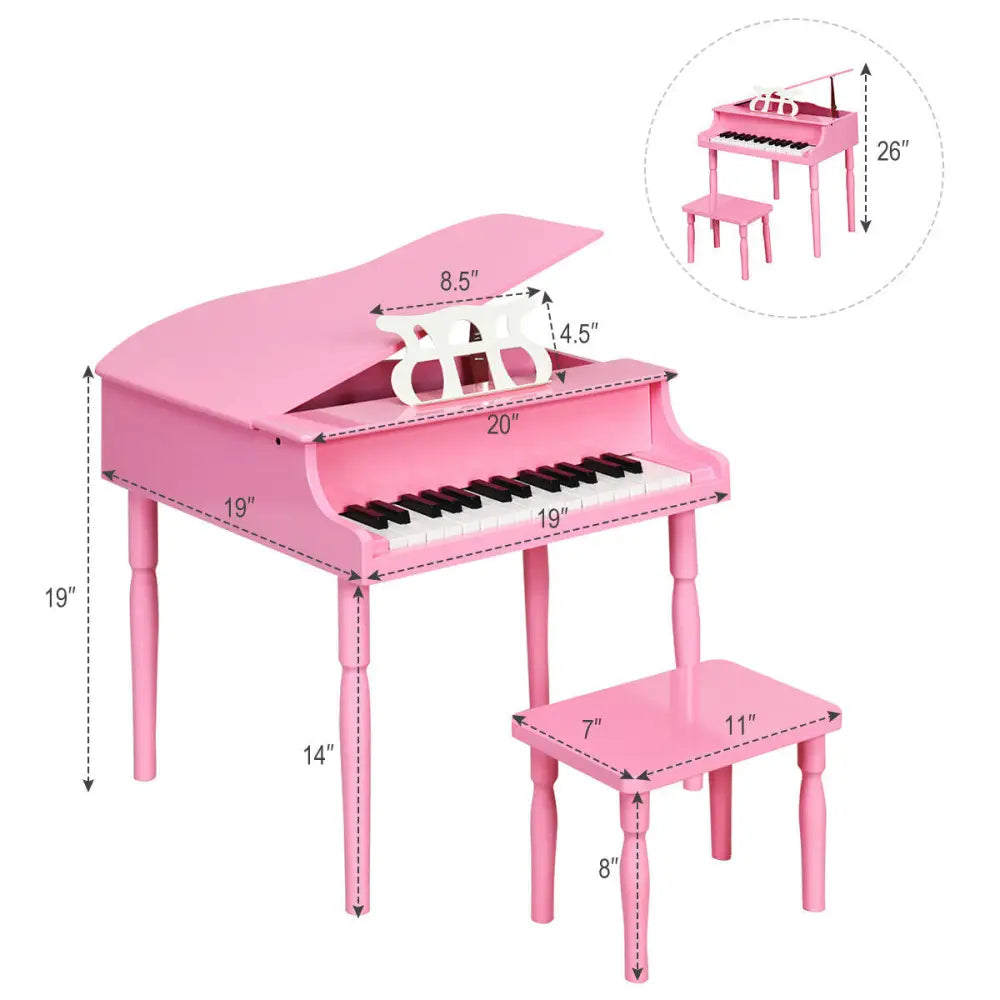 30-Key Wood Toy Kids Grand Piano with Bench and Music Rack-Pink - Pink - Pianos & Keyboards