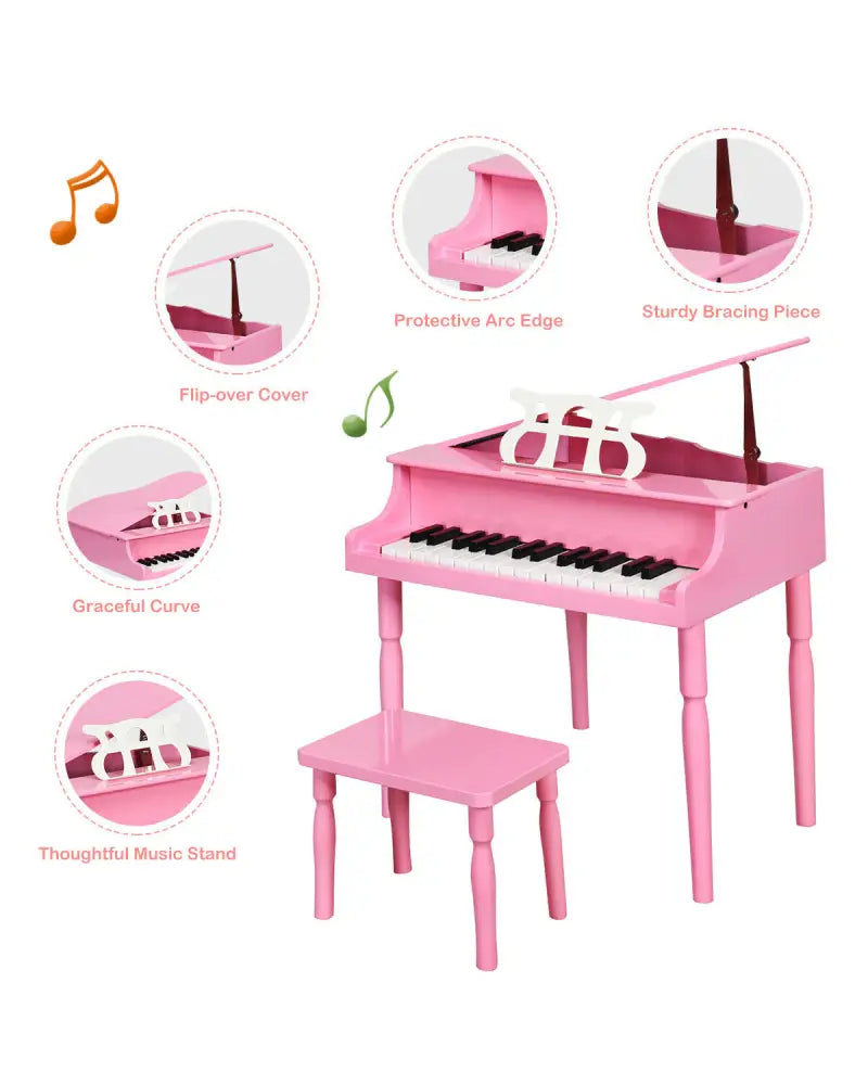30-Key Wood Toy Kids Grand Piano with Bench and Music Rack-Pink - Pink - Pianos & Keyboards