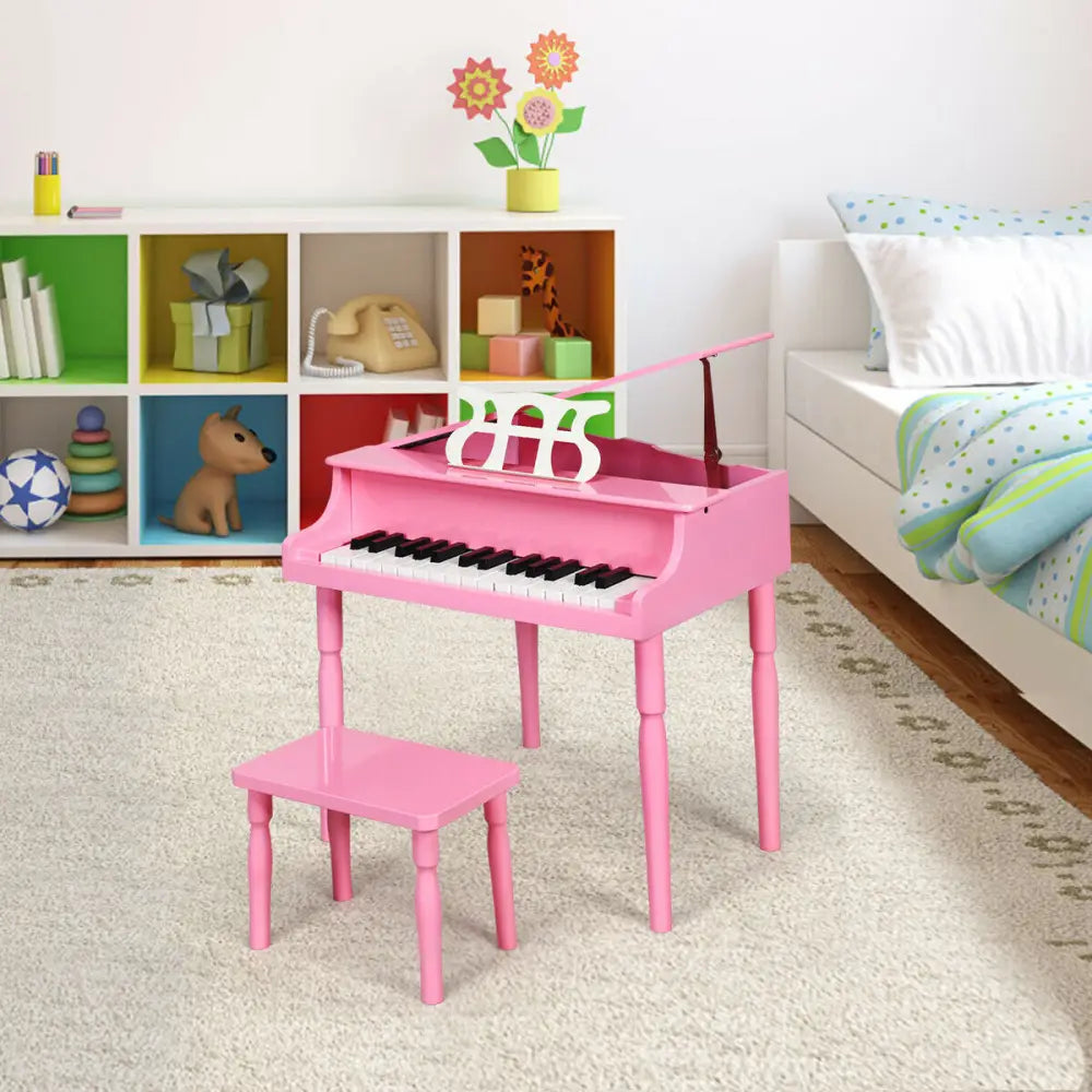 30-Key Wood Toy Kids Grand Piano with Bench and Music Rack-Pink - Pink - Pianos & Keyboards