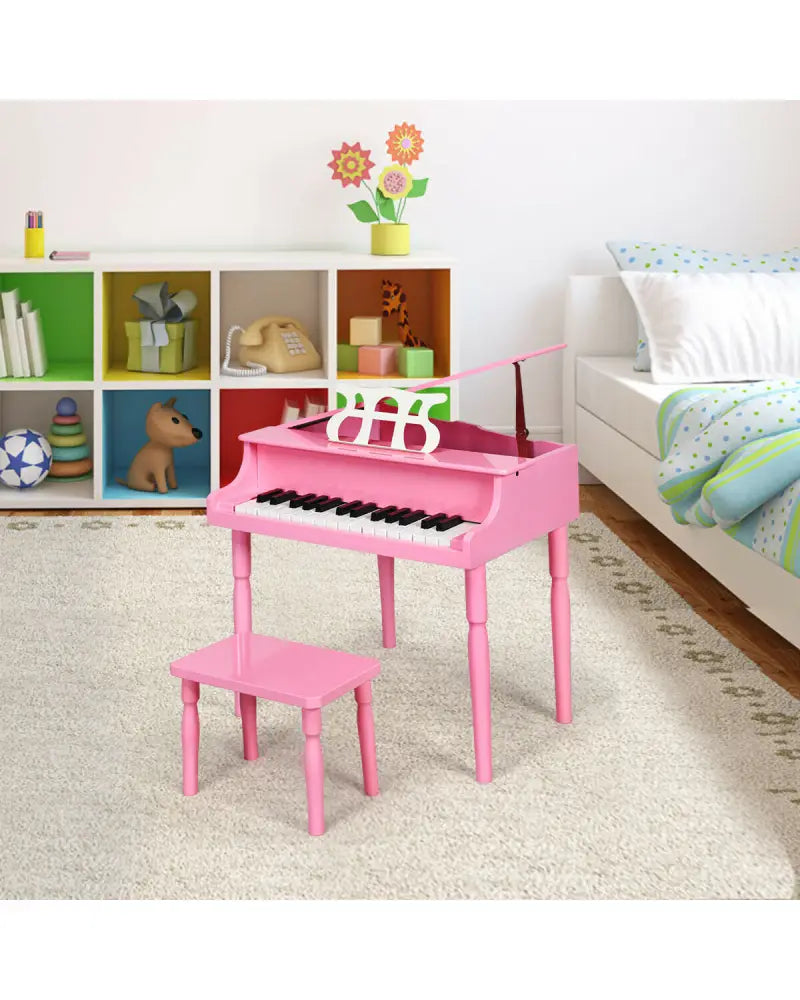 30-Key Wood Toy Kids Grand Piano with Bench and Music Rack-Pink - Pink - Pianos & Keyboards