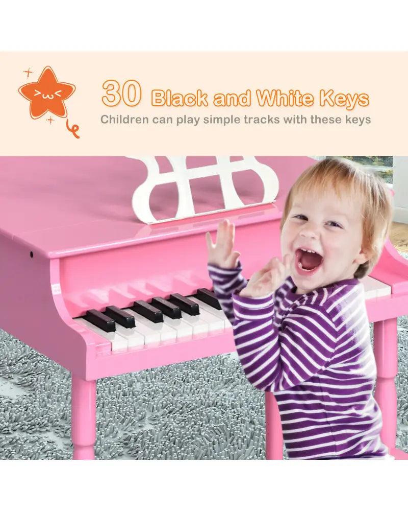 30-Key Wood Toy Kids Grand Piano with Bench and Music Rack-Pink - Pink - Pianos & Keyboards