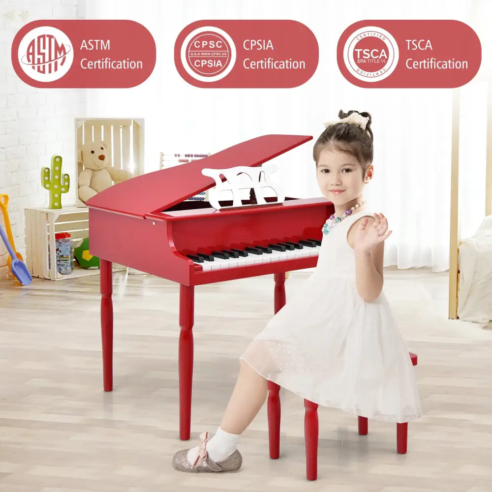 30-Key Wood Toy Kids Grand Piano with Bench and Music Rack-Red - Red - Pianos & Keyboards