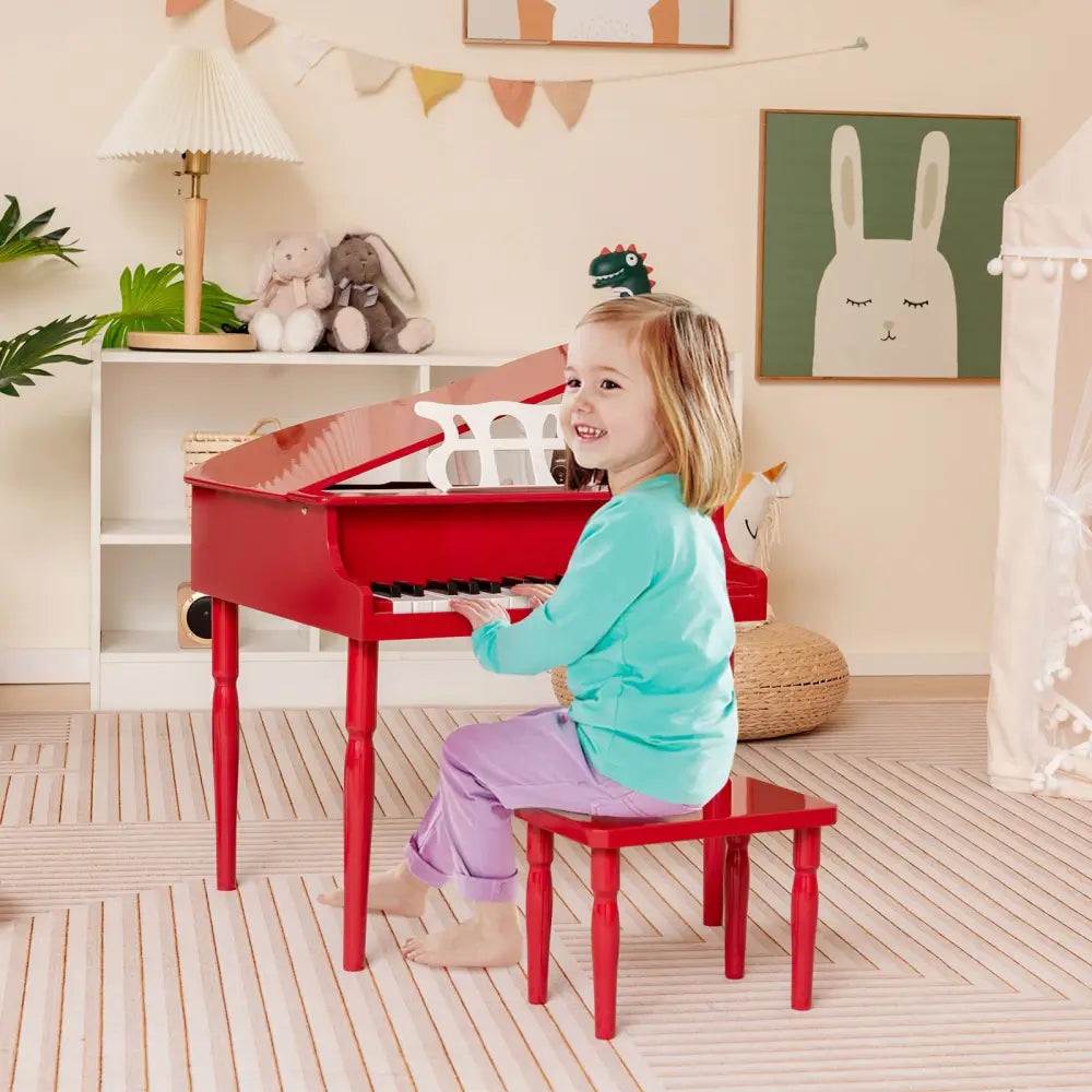 30-Key Wood Toy Kids Grand Piano with Bench and Music Rack-Red - Red - Pianos & Keyboards