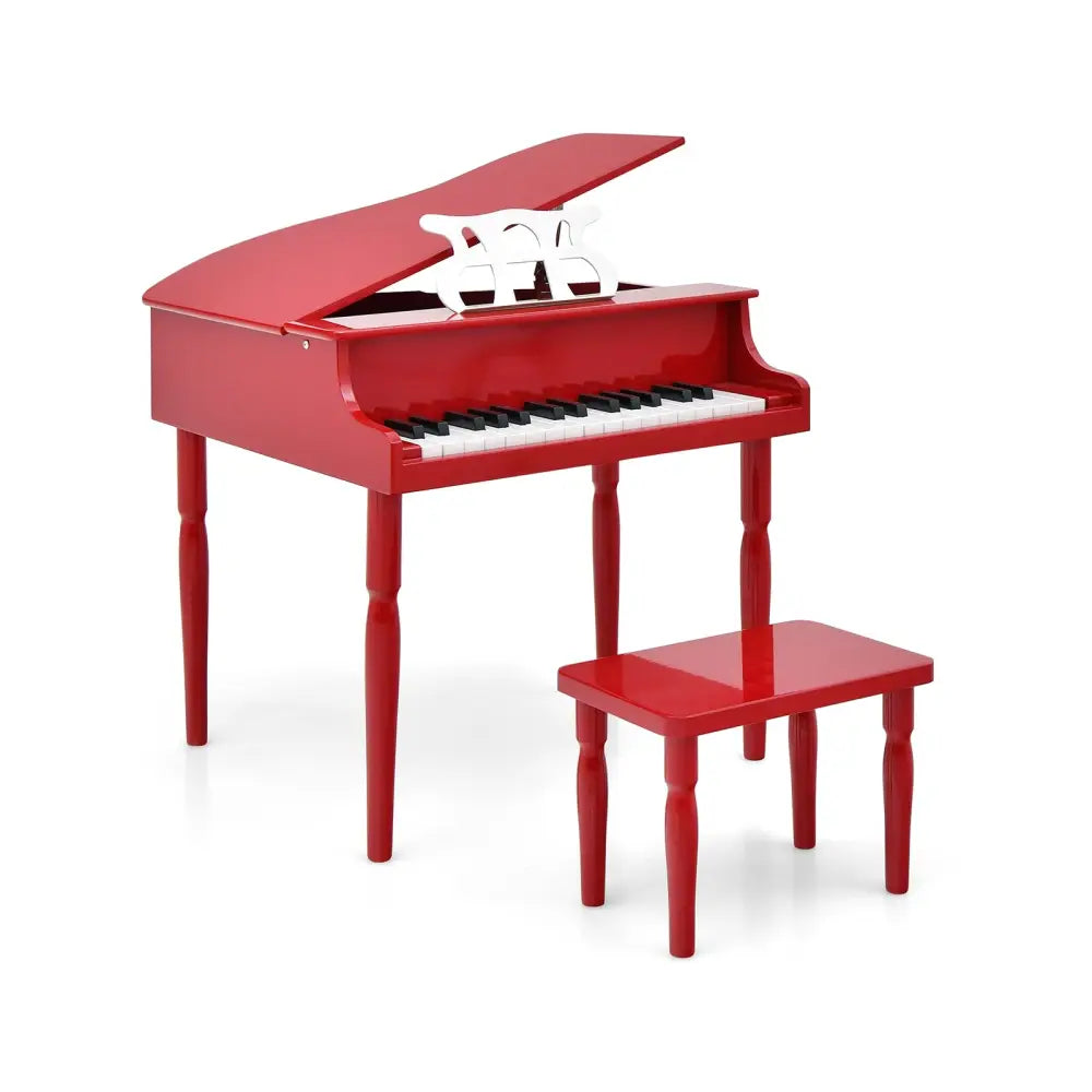 30-Key Wood Toy Kids Grand Piano with Bench and Music Rack-Red - Red - Pianos & Keyboards
