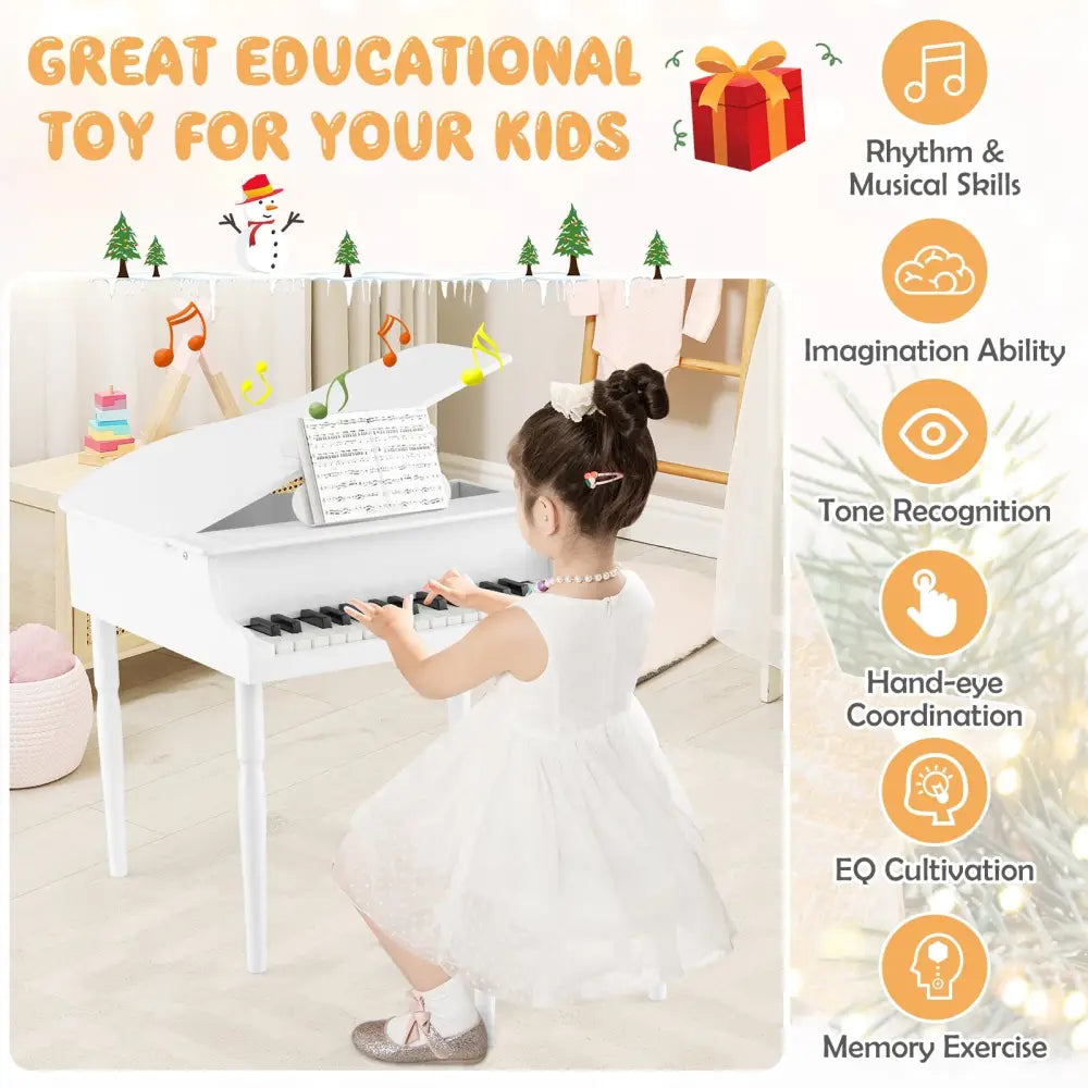 30-Key Wood Toy Kids Grand Piano with Bench and Music Rack-White - White - Pianos & Keyboards