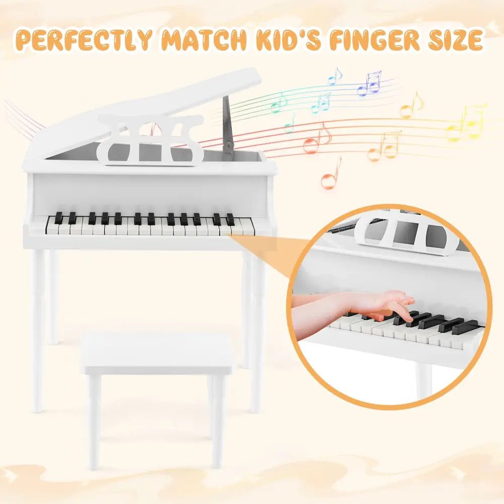 30-Key Wood Toy Kids Grand Piano with Bench and Music Rack-White - White - Pianos & Keyboards