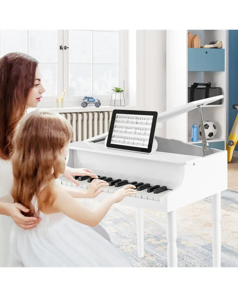 30-Key Wood Toy Kids Grand Piano with Bench and Music Rack-White - White - Pianos & Keyboards