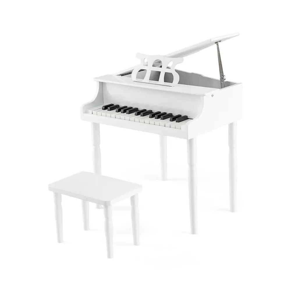 30-Key Wood Toy Kids Grand Piano with Bench and Music Rack-White - White - Pianos & Keyboards