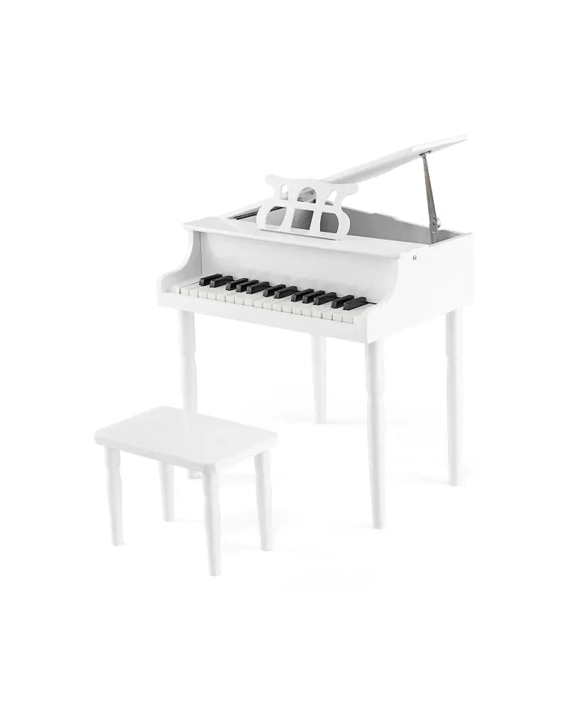 30-Key Wood Toy Kids Grand Piano with Bench and Music Rack-White - White - Pianos & Keyboards