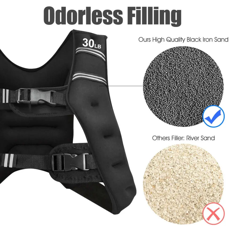 30 LBS Workout Weighted Vest with Mesh Bag Adjustable Buckle - Black - Weights Accessories