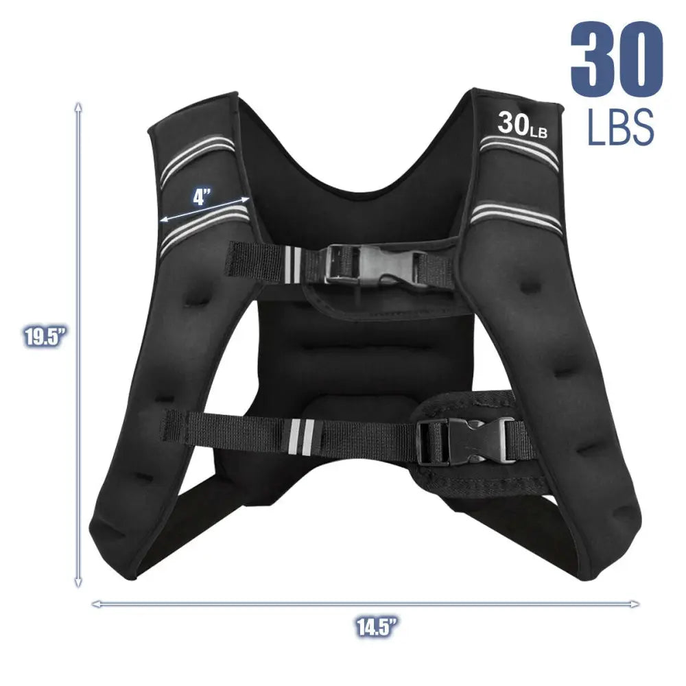 30 LBS Workout Weighted Vest with Mesh Bag Adjustable Buckle - Black - Weights Accessories