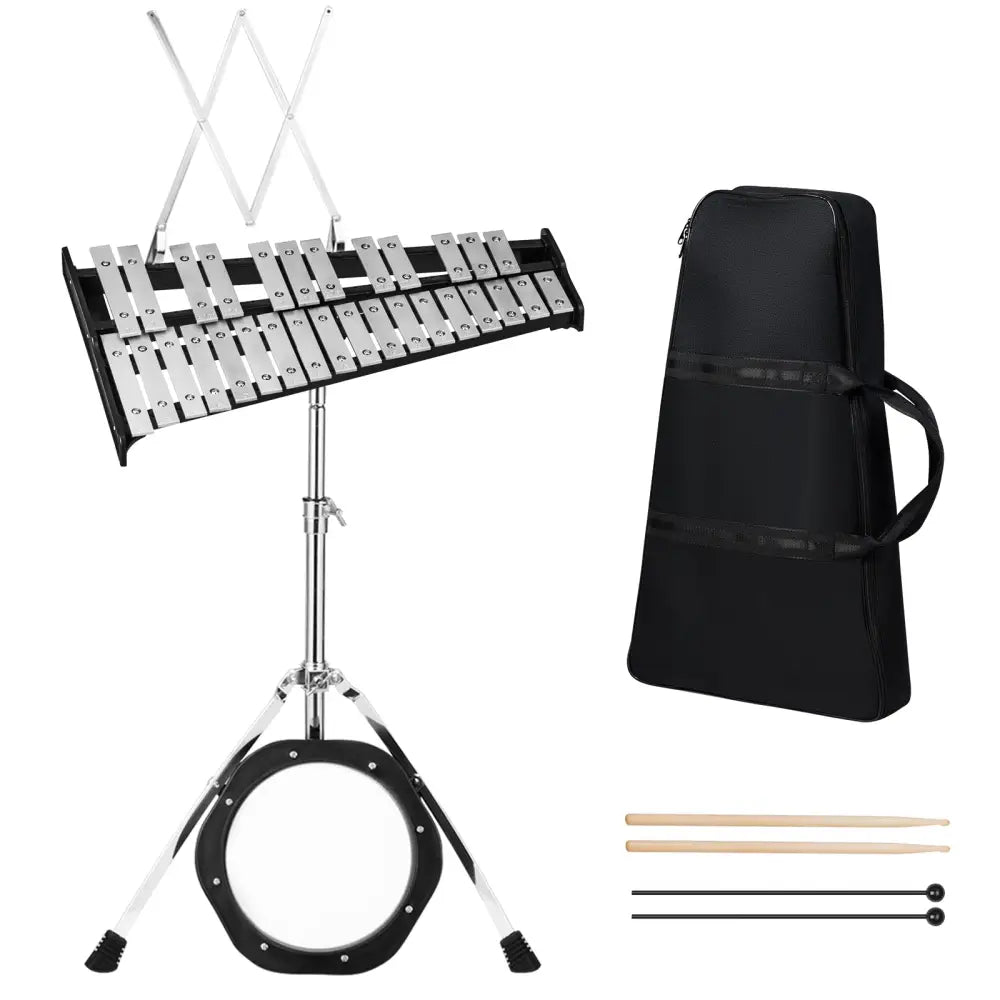 30 Notes Percussion with Practice Pad Mallets Sticks Stand - Black - Drums & Percussion