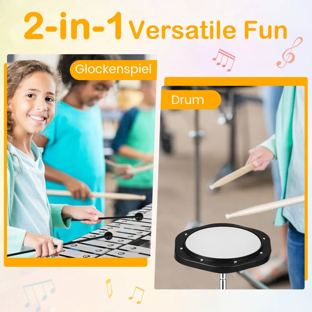 30 Notes Percussion with Practice Pad Mallets Sticks Stand - Black - Drums & Percussion