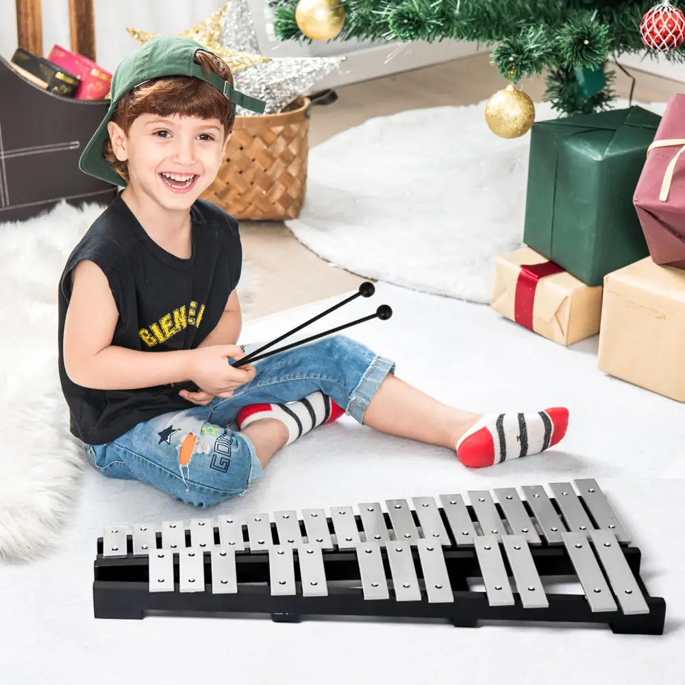 30 Notes Percussion with Practice Pad Mallets Sticks Stand - Black - Drums & Percussion