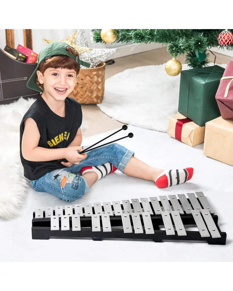 30 Notes Percussion with Practice Pad Mallets Sticks Stand - Black - Drums & Percussion