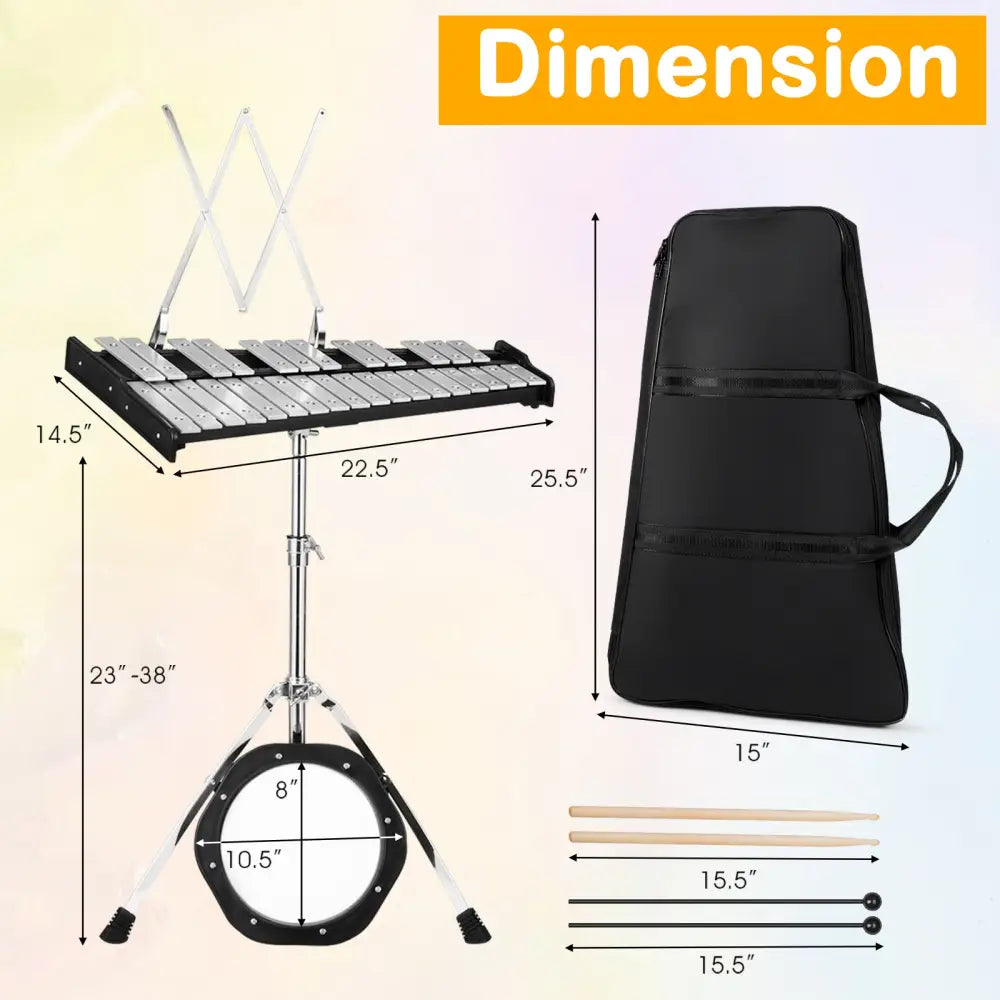 30 Notes Percussion with Practice Pad Mallets Sticks Stand - Black - Drums & Percussion