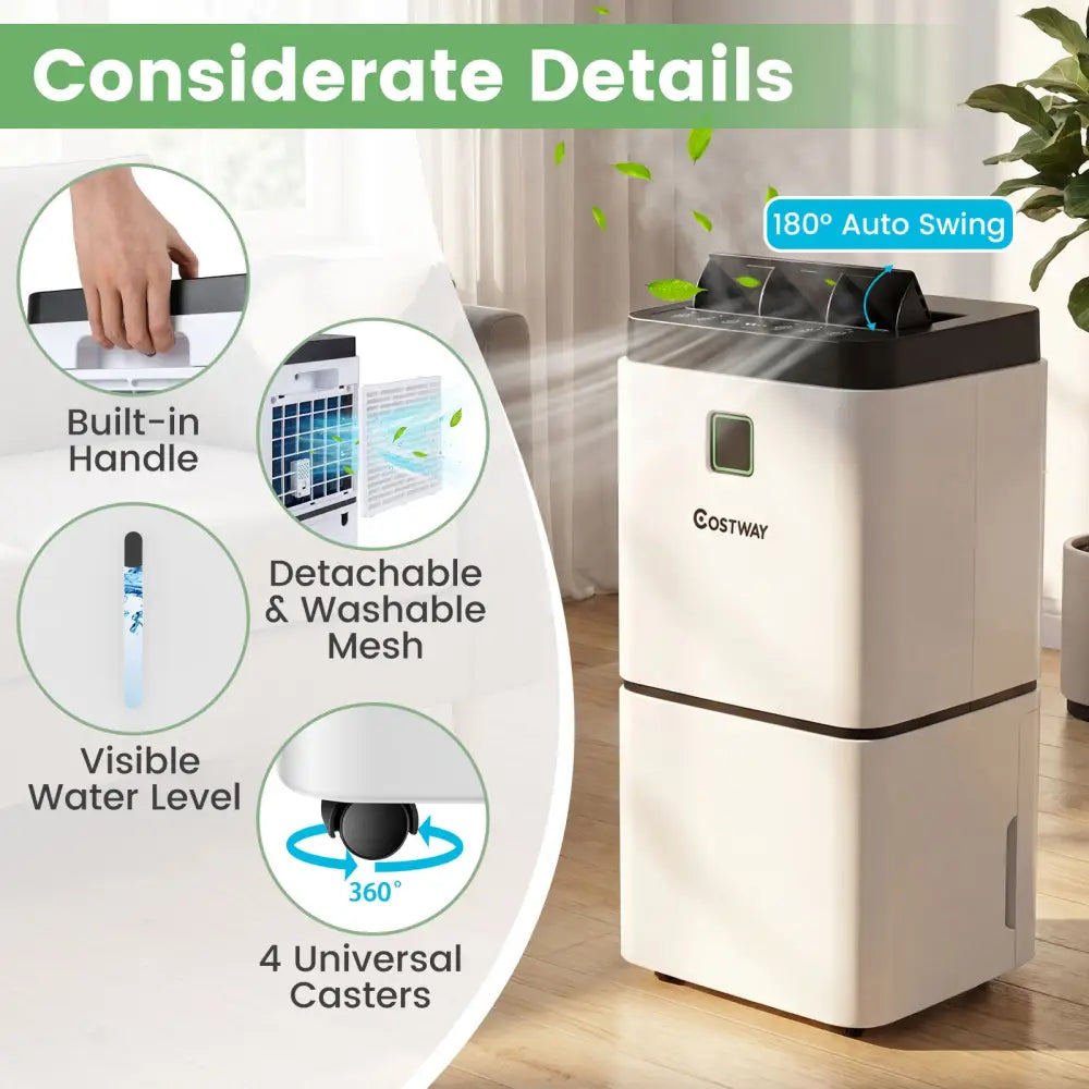 30 Pints 1500 Sq. ft Dehumidifier for Medium to Large Room with Indicator - White - Dehumidifiers
