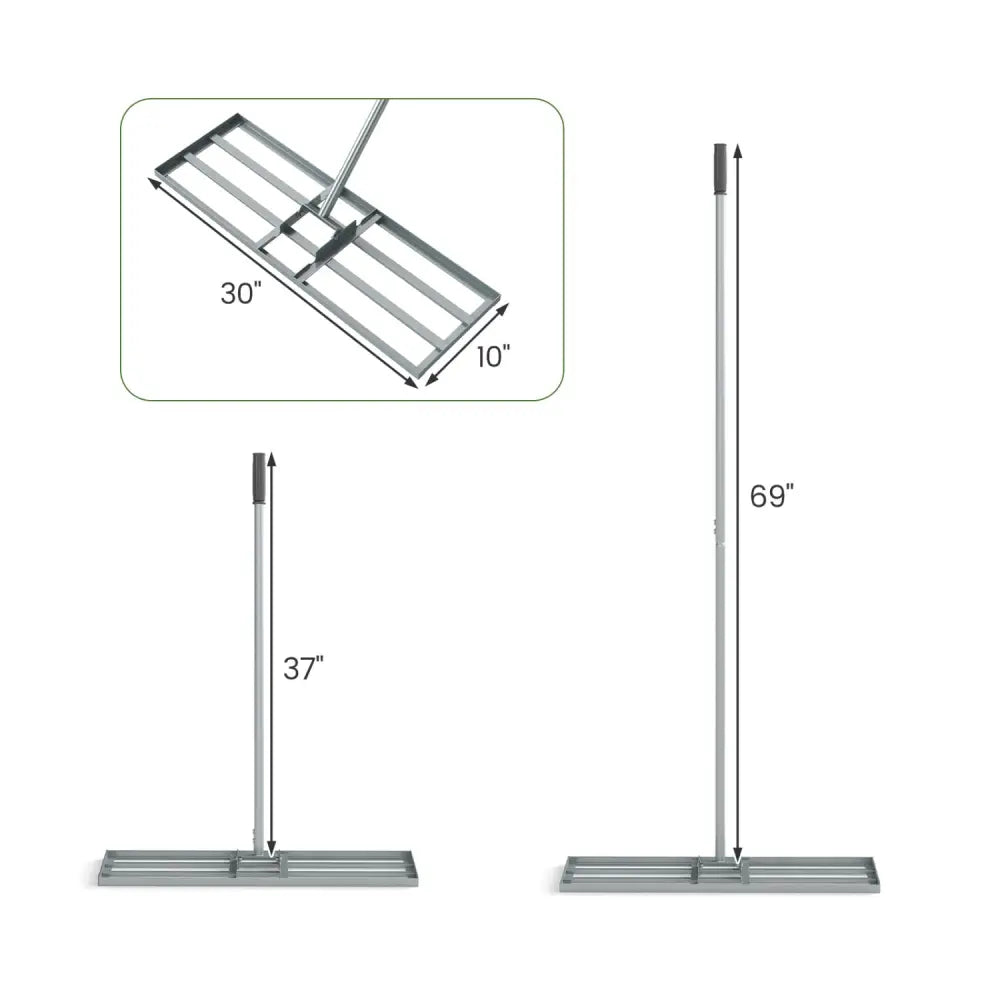 30 x 10 Inch Heavy Duty Lawn Level Tool with 69 Inch Handle-Silver - Silver - Lawn Care Tools