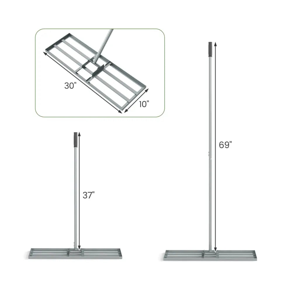 30 x 10 Inch Heavy Duty Lawn Level Tool with 69 Inch Handle-Silver - Silver - Lawn Care Tools
