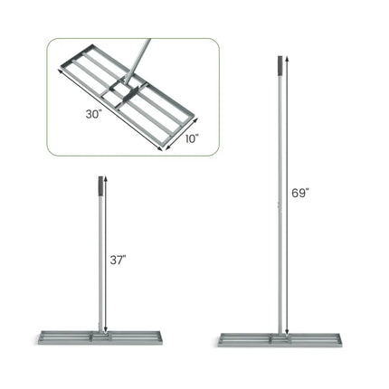 30 x 10 Inch Heavy Duty Lawn Level Tool with 69 Inch Handle-Silver - Silver - Lawn Care Tools