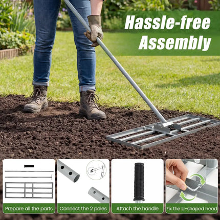 30 x 10 Inch Heavy Duty Lawn Level Tool with 69 Inch Handle-Silver - Silver - Lawn Care Tools