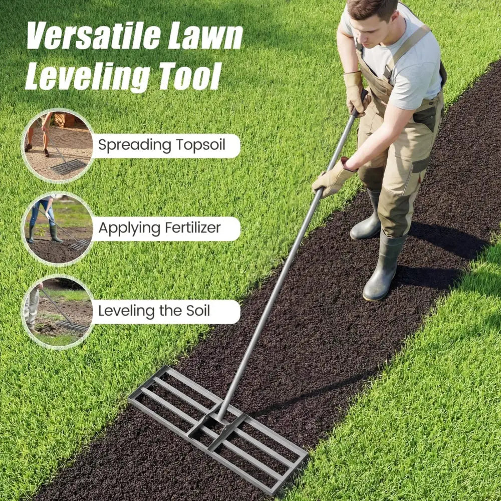 30 x 10 Inch Heavy Duty Lawn Level Tool with 69 Inch Handle-Silver - Silver - Lawn Care Tools