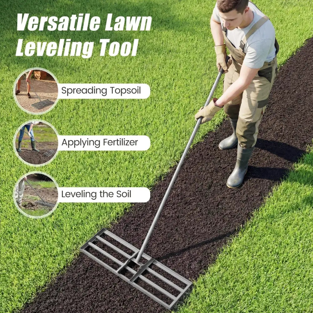 30 x 10 Inch Heavy Duty Lawn Level Tool with 69 Inch Handle-Silver - Silver - Lawn Care Tools
