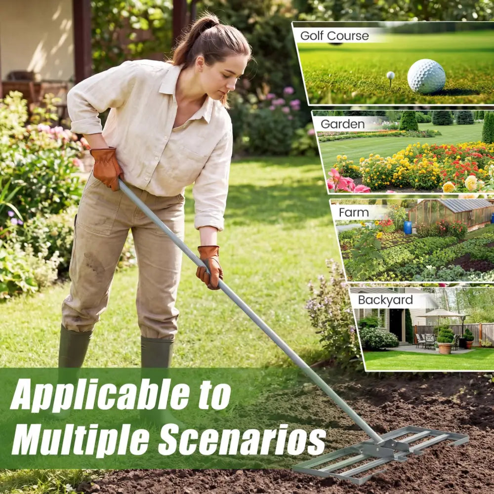 30 x 10 Inch Heavy Duty Lawn Level Tool with 69 Inch Handle-Silver - Silver - Lawn Care Tools