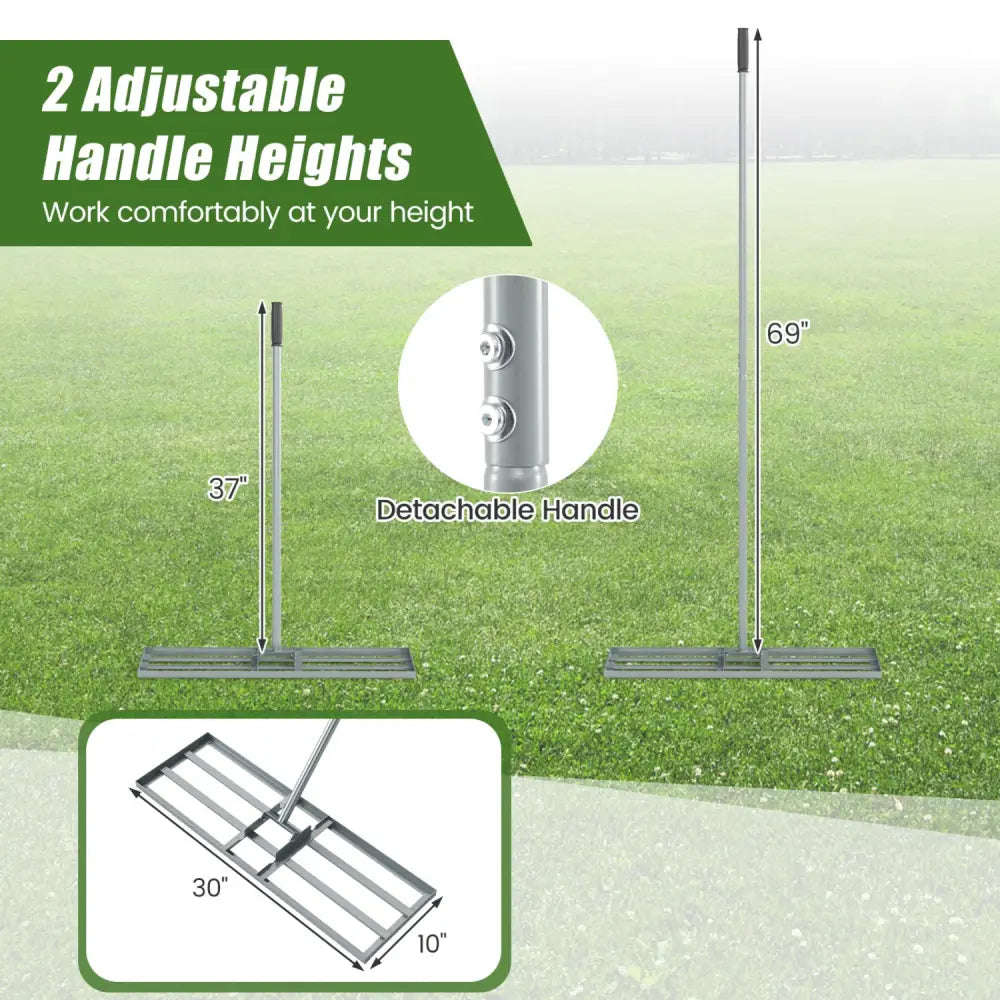 30 x 10 Inch Heavy Duty Lawn Level Tool with 69 Inch Handle-Silver - Silver - Lawn Care Tools