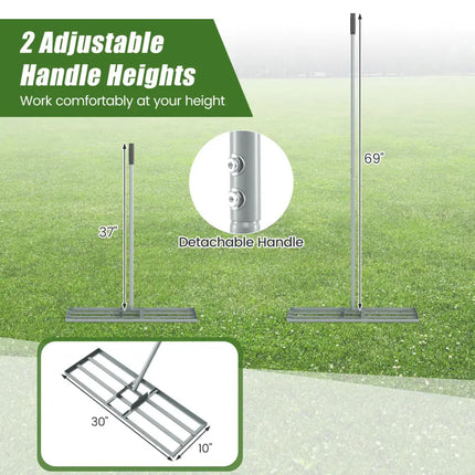 30 x 10 Inch Heavy Duty Lawn Level Tool with 69 Inch Handle-Silver - Silver - Lawn Care Tools