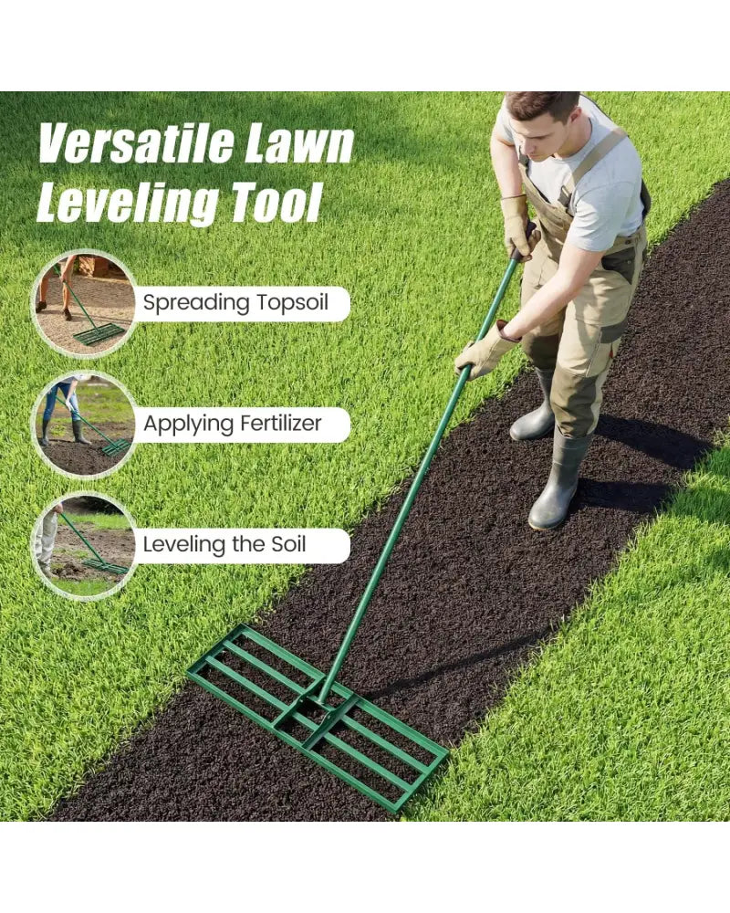 30 x 10 Inch Lawn Leveling Rake with Ergonomic Handle-Green - Green - Lawn Care Tools