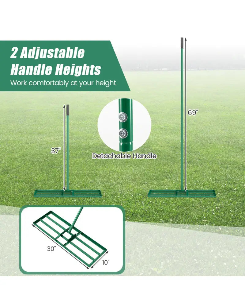 30 x 10 Inch Lawn Leveling Rake with Ergonomic Handle-Green - Green - Lawn Care Tools