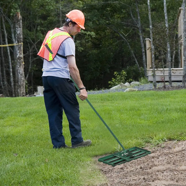 30 x 10 Inch Lawn Leveling Rake with Ergonomic Handle-Green - Green - Lawn Care Tools