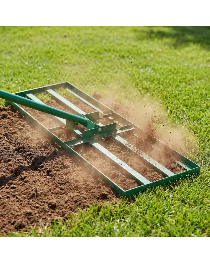 30 x 10 Inch Lawn Leveling Rake with Ergonomic Handle-Green - Green - Lawn Care Tools