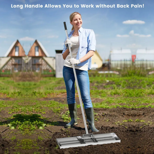 30 x 10 Inch Lawn Leveling Rake with Ergonomic Handle-Silver - Silver - Lawn Care Tools