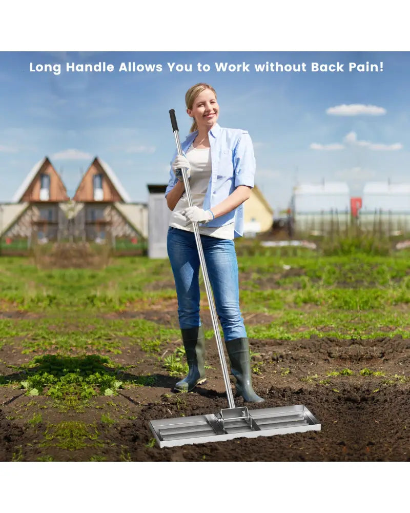 30 x 10 Inch Lawn Leveling Rake with Ergonomic Handle-Silver - Silver - Lawn Care Tools