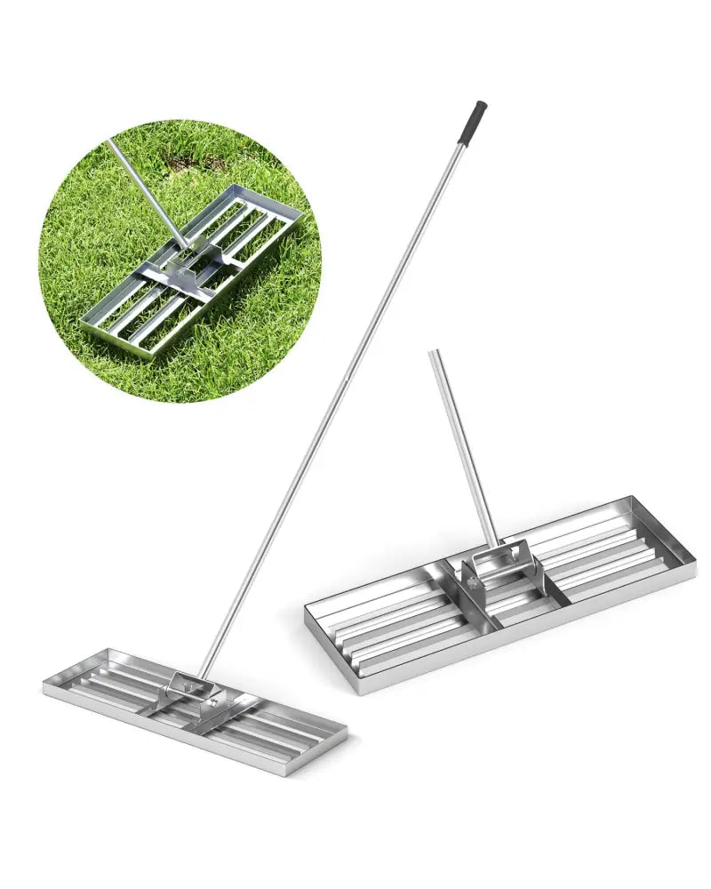 30 x 10 Inch Lawn Leveling Rake with Ergonomic Handle-Silver - Silver - Lawn Care Tools