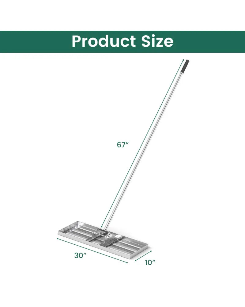 30 x 10 Inch Lawn Leveling Rake with Ergonomic Handle-Silver - Silver - Lawn Care Tools