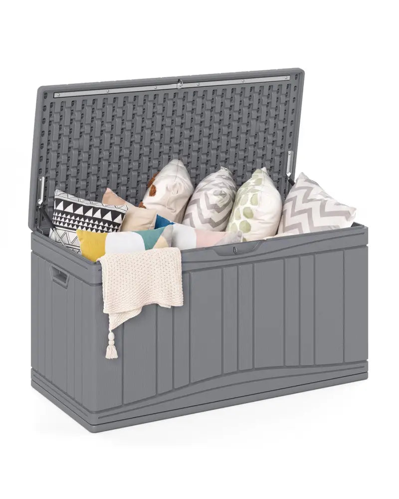 300 L Outdoor Deck Box with Lockable Lid for Garden Tools Cushions-Gray color - Gray - Sheds & Outdoor Storage