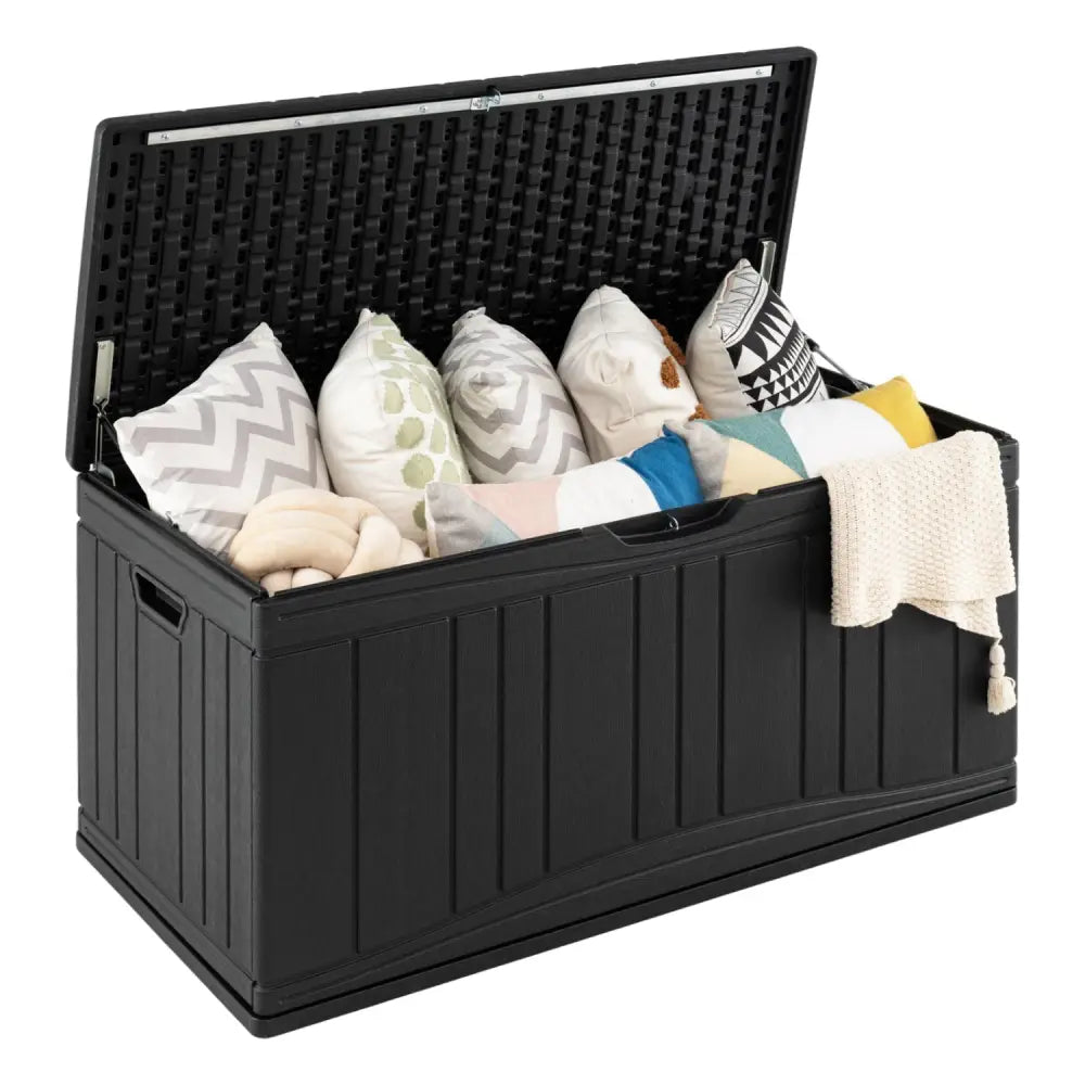 300 L Outdoor Deck Box with Lockable Lid for Garden Tools Cushions-Black - Black - Sheds & Outdoor Storage