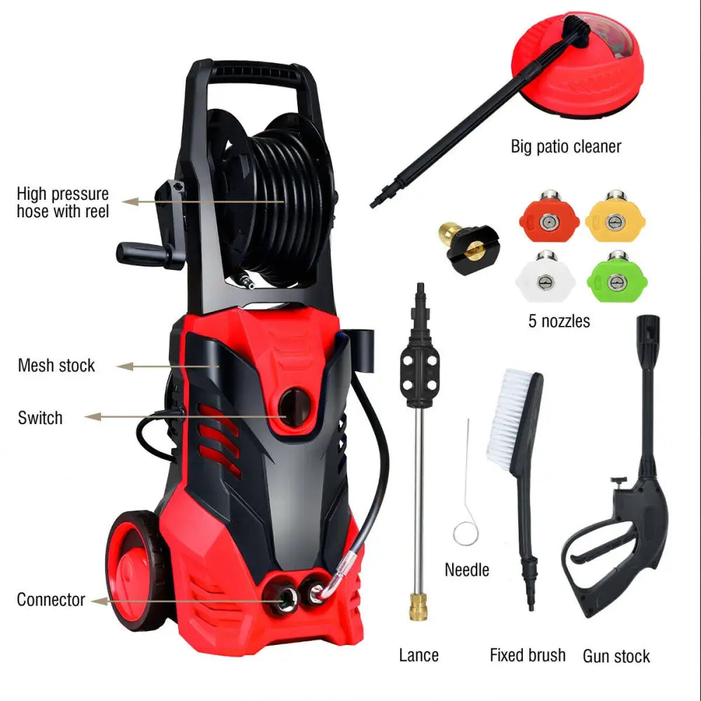 3000 PSI Electric High Pressure Washer With Patio Cleaner-Red - Red - Pressure Washers