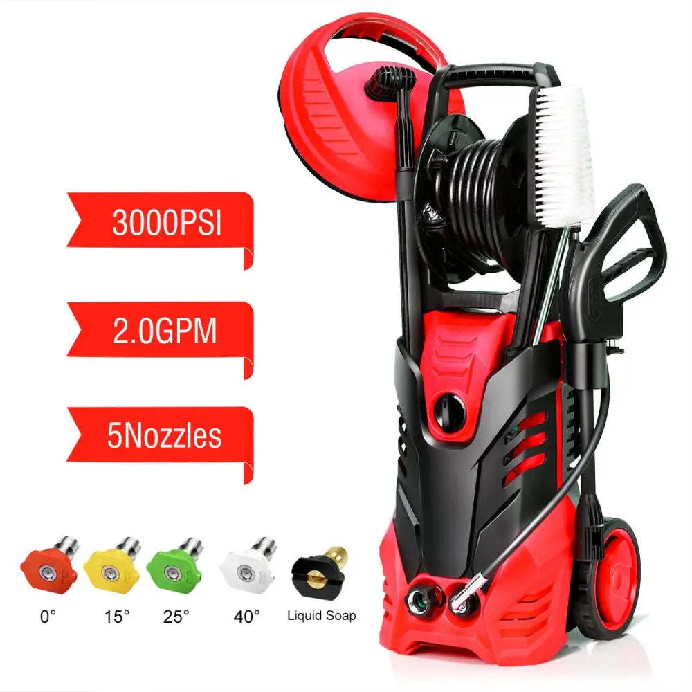 3000 PSI Electric High Pressure Washer With Patio Cleaner-Red - Red - Pressure Washers