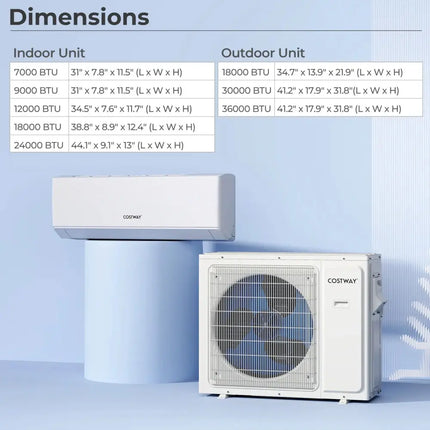 30000 BTU 2 Zone 23 SEER2 Mini Split Air Conditioner Wifi Enabled with Heat Pump-9K + 9K Costway